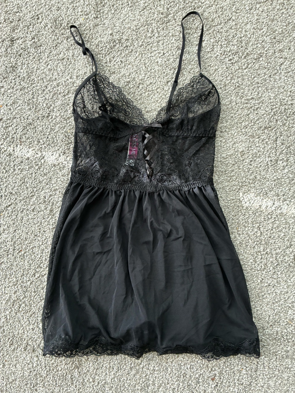 Adore Me Black Sheer Lace-Trim Chemise